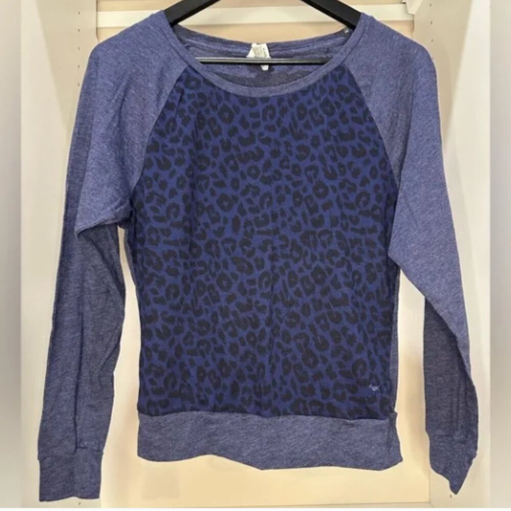 Victoria's Secret Pink Blue Leopard Print Baseball Shirt Size Large